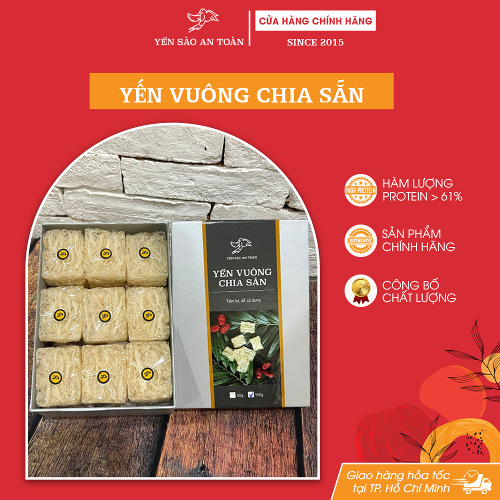 Yến vuông chia sẵn tiện lợi 1 lần chưng 36 miếng/100g dinh dưỡng cao 61% protein từ tổ yến Khánh Hòa Yến Sào An Toàn