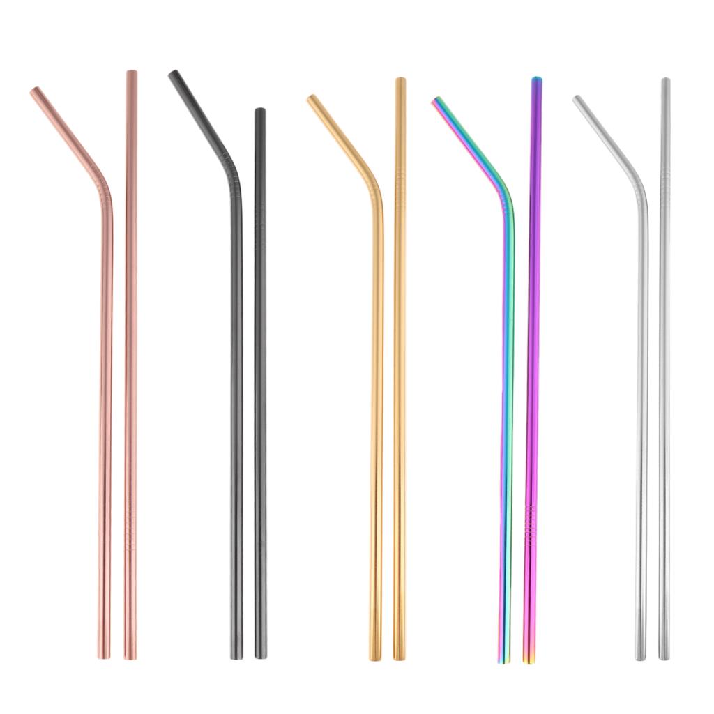 2pcs Stainless Steel Drinking Straw Sucker Straight Bent Set for Party Tumbler Glasses Tea Cup