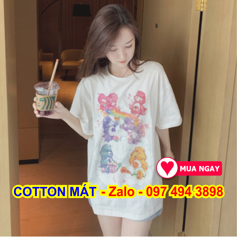 Áo thun, áo phông ngắn tay form rộng phong cách unisex kiểu áo t-shirt hình gấu dễ thương bao xài không phai chống nhăn hiệu quả giặt phơi lên là thẳng tắp