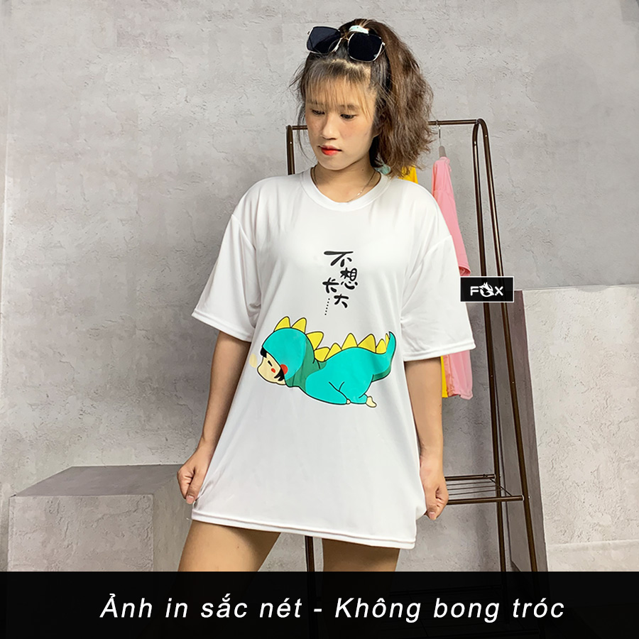 Áo thun tay lỡ Unisex nam nữ phong cách ulzzang in hình khủng long lười biến