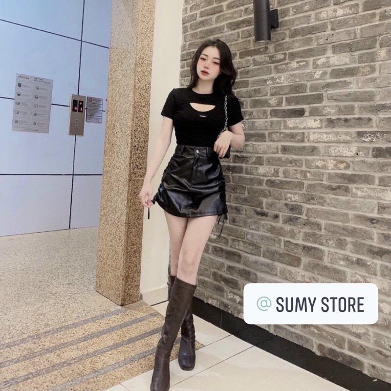 Áo thun nữ khoét ngực tay ngắn, Áo phông kiểu dáng ôm chất cotton mềm mại siêu xinh AN41