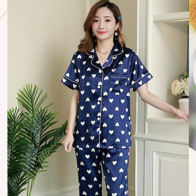 Đồ bộ dài nữ ️ ̀  ̂́ ️ Bộ Pijama lụa đẹp quyến rũ, áo ngắn tay, quần dài, dáng ngọt ngào B56A