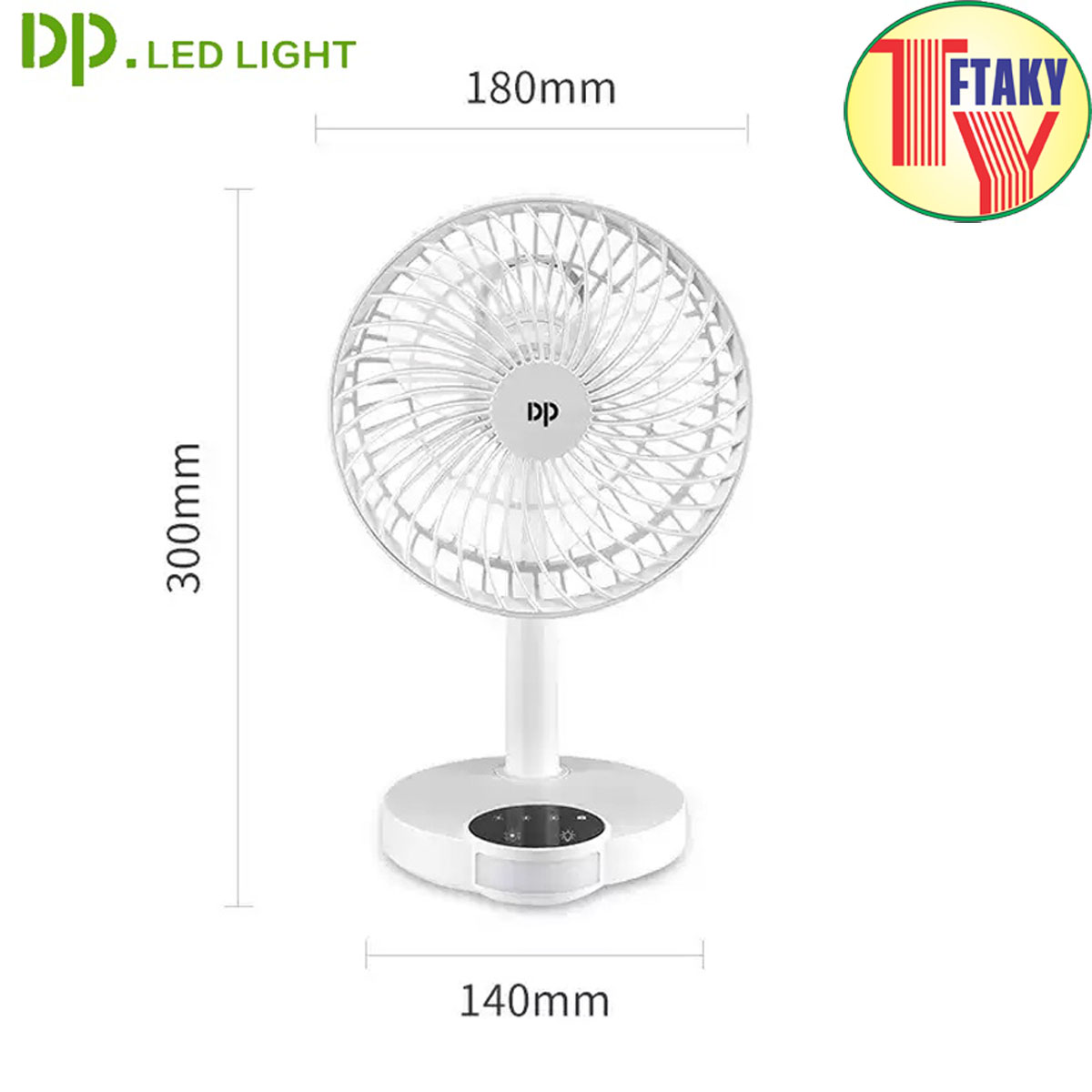 Quạt sạc tích điện DP DP-7626 tích hợp đèn LED chiếu sáng - loại quạt trung gió rất mạnh với nút bấm cảm ứng HÀNG CHÍNH HÃNG