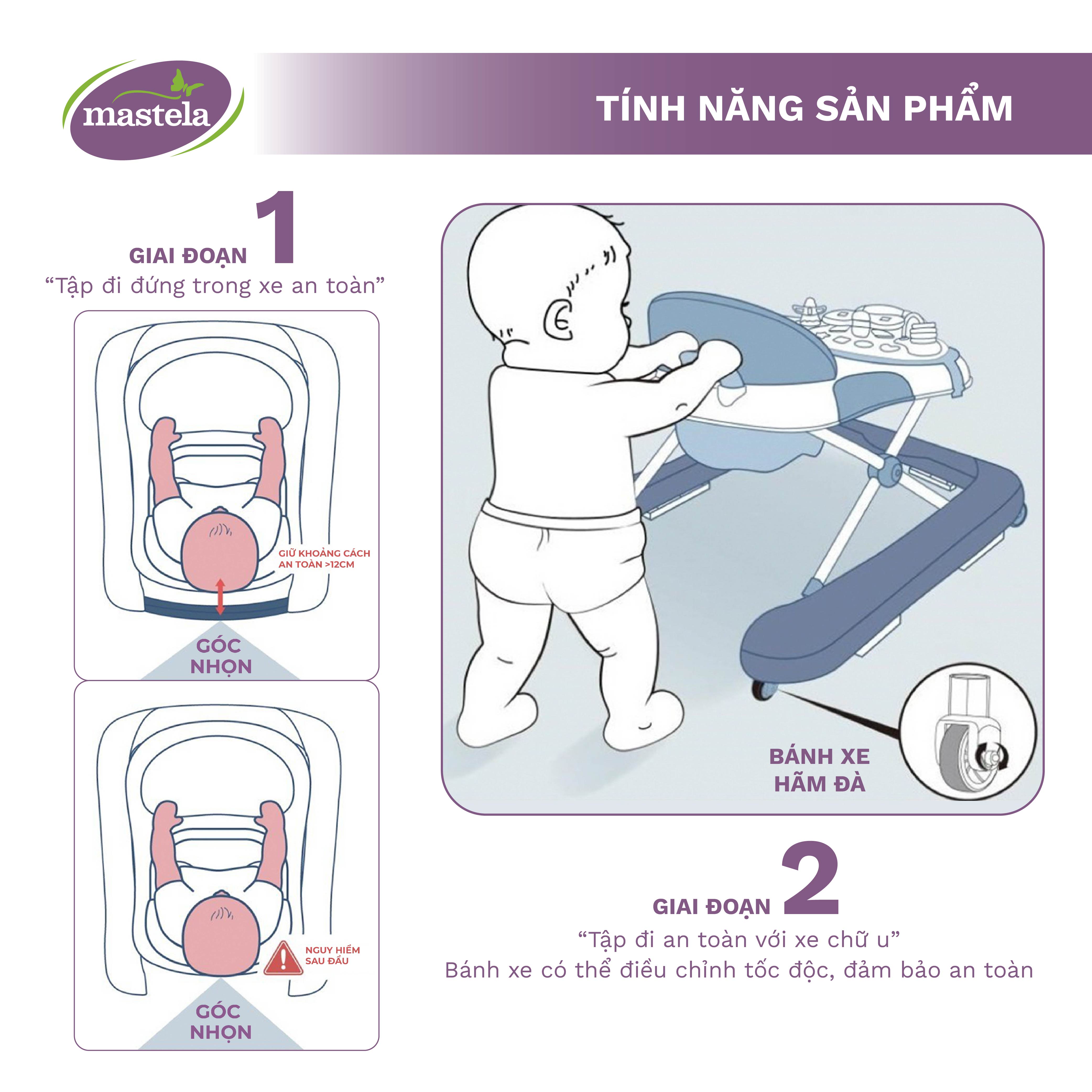 Xe tập đi cho bé Mastela W1123 - Xe tập đi đa năng kèm đồ chơi và nhạc với thiết kế chữ U nâng hạ độ cao và bánh xe cao su hãm đà Tiêu chuẩn JIS Nhật Bản