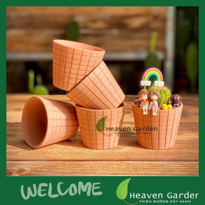 Chậu đất nung ly loe kẻ 9x8cm- chậu trồng cây mini