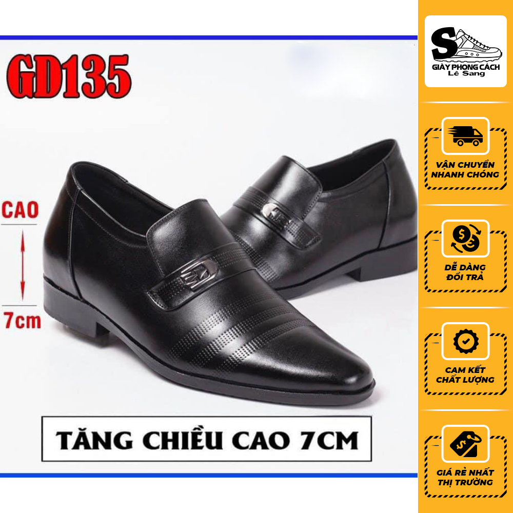 Giày tây nam da thật, tăng chiều cao bí mật 7cm, đế cao su đã khâu chắc chắn, size từ 39 đến 43