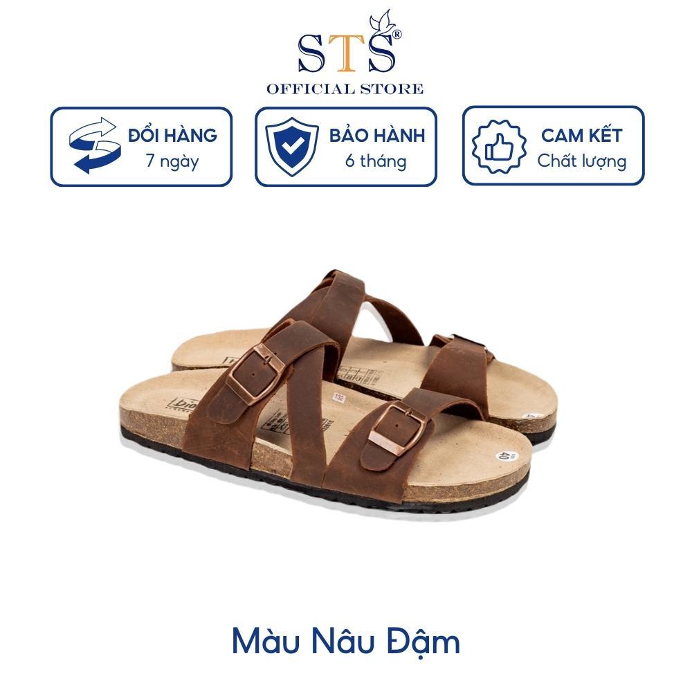 Dép Birken quai ngang chéo đế trấu bánh mì thấp DA BÒ THẬT NGUYÊN TẤM  cao cấp siêu bền xuất khẩu ST25 BH 6 tháng