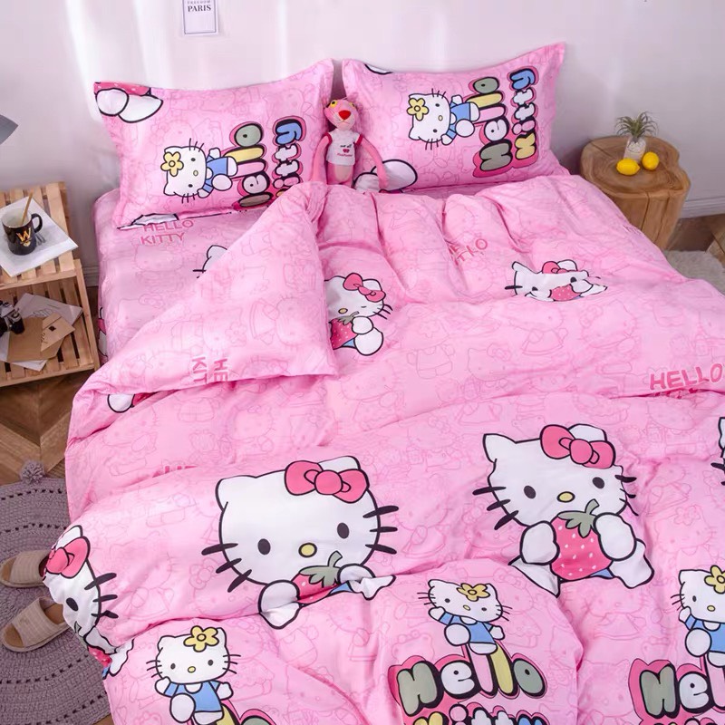 Bộ chăn ga gối cotton LIDACO PL1 - Kitty Hồng - TẶNG VỎ GỐI ÔM