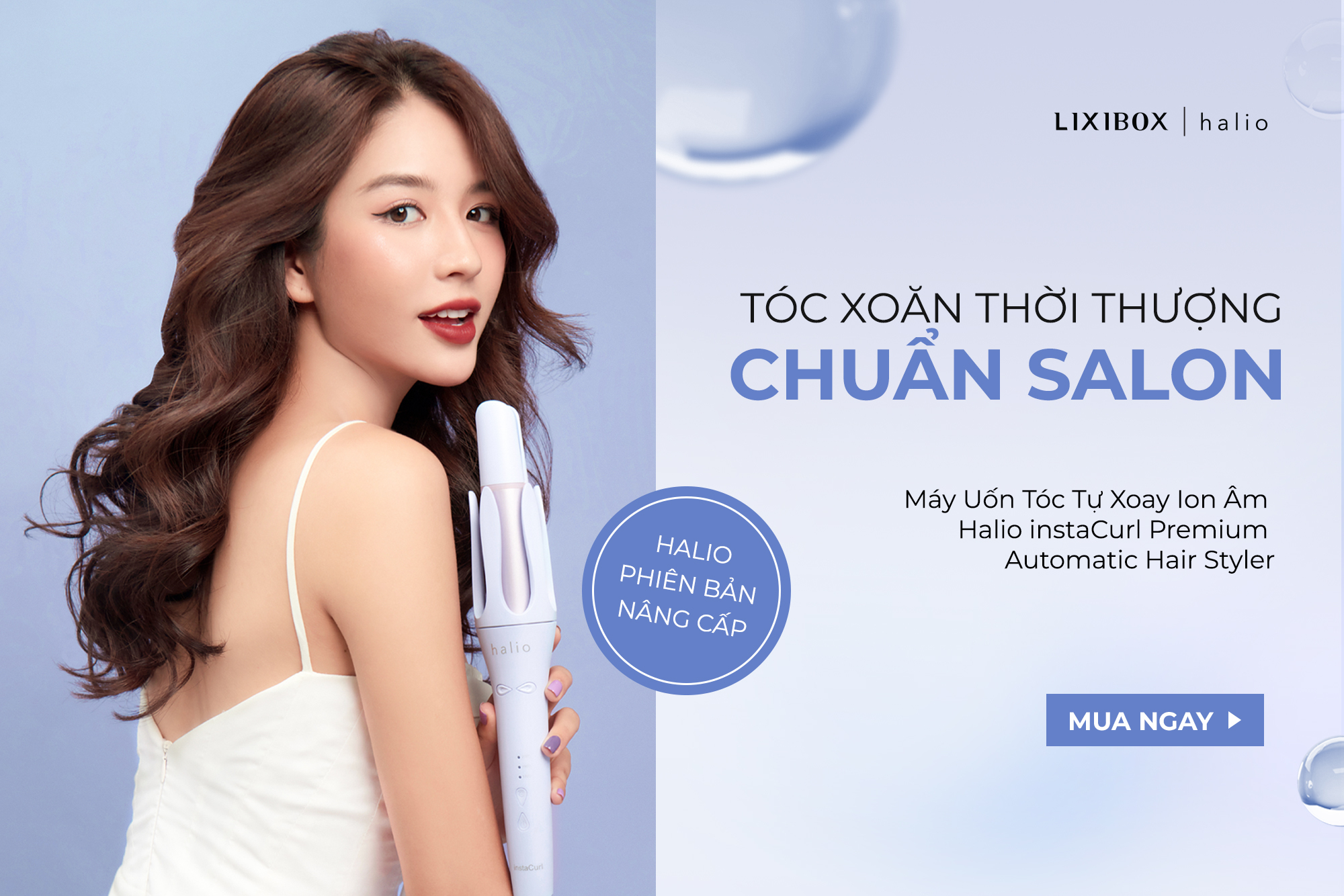 Máy Uốn Tóc Halio instaCurl Premium Automatic Hair Styler Tự Động Xoay - Bóng Mượt x18 lần, Trục 32 mm