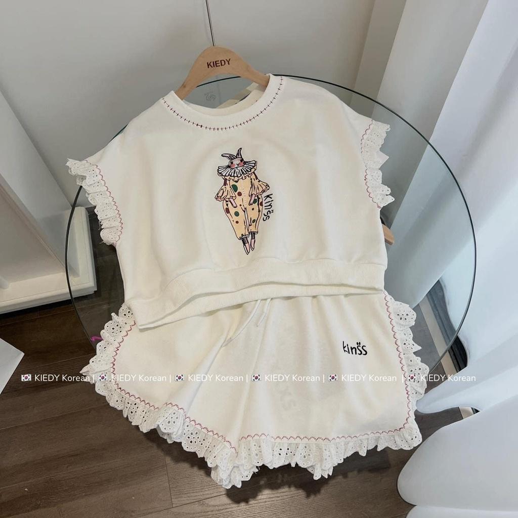 Đồ bộ đi chơi nữ Set áo croptop mix quần sooc phối viền ren bánh bèo, Áo crt tay rộng mix quần sooc viền ren cực xinh