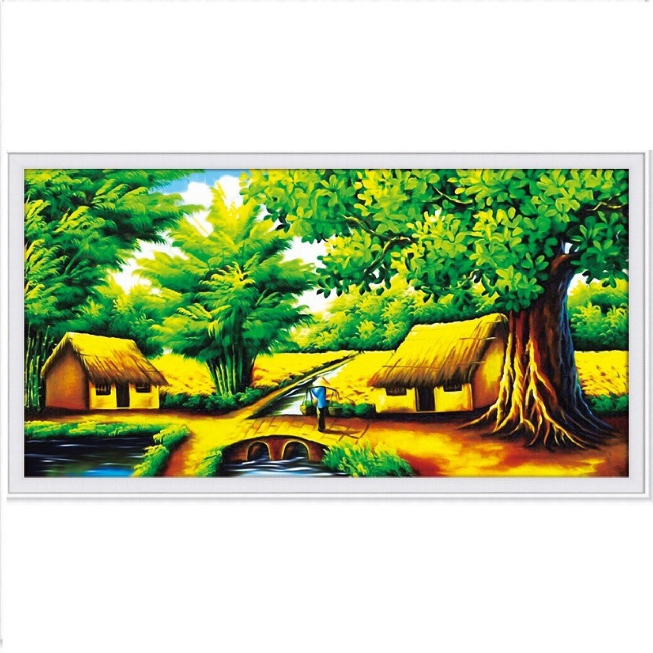 tranh thêu chữ thập Phong cảnh đồng quê 84x47cm - chưa thêu