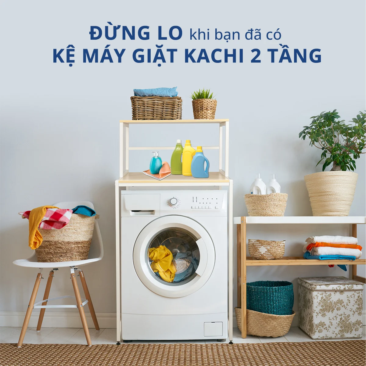 Kệ máy giặt mặt gỗ chân sắt Kachi MK287 - Hàng chính hãng