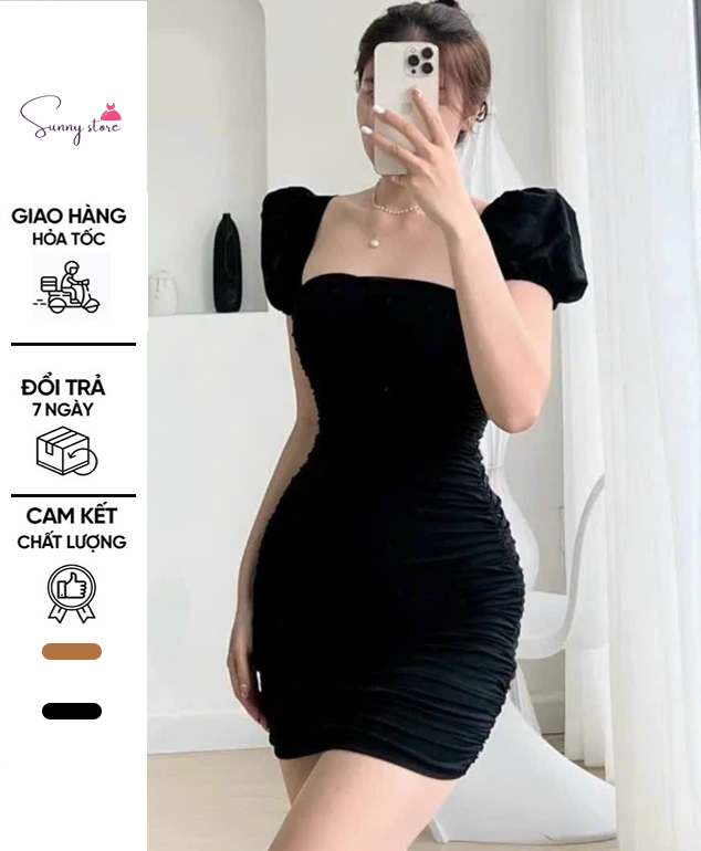 Đầm Body thun lưới cổ vuông body nhún