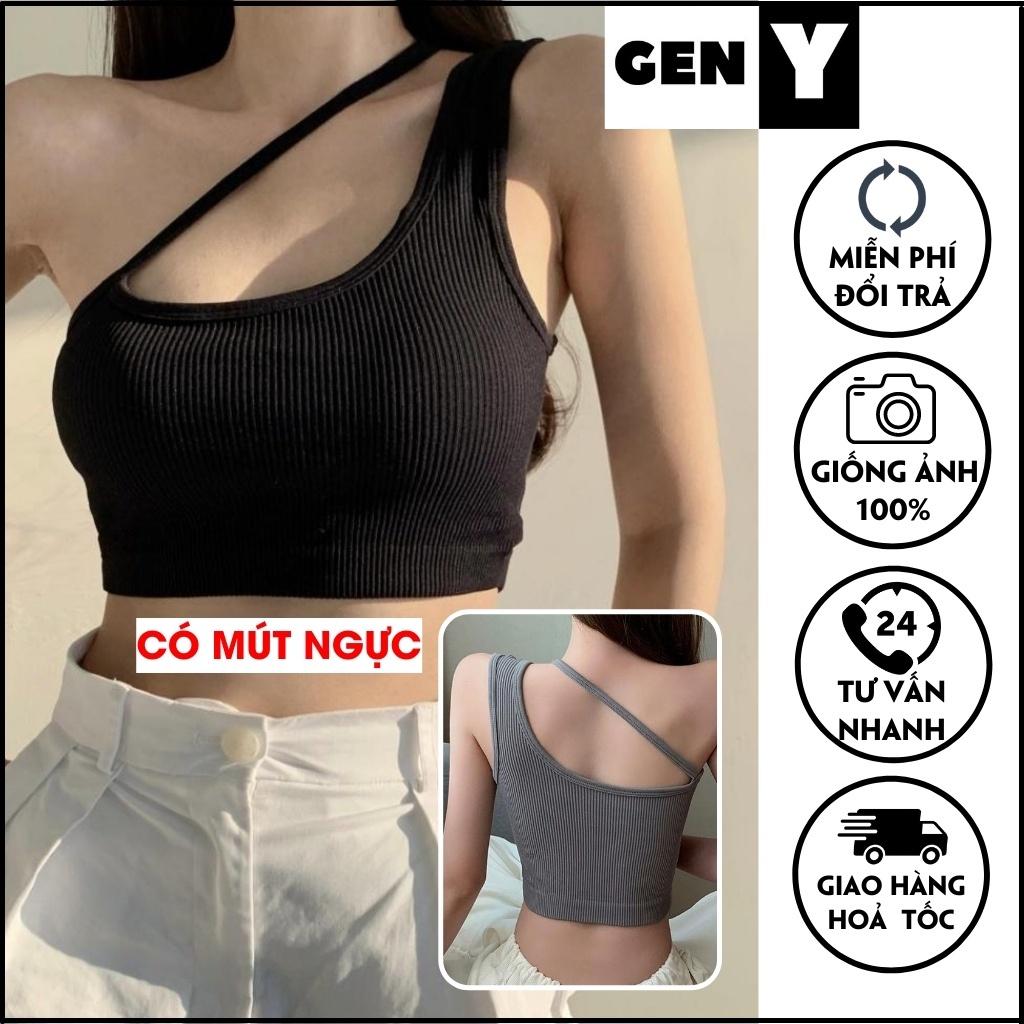 Áo Croptop Ôm Không Tay Dây Chéo GenY Áo 2 Dây Nữ Dạng Bra Có Mút Siêu Xinh (NGỰC DƯỚI 85CM