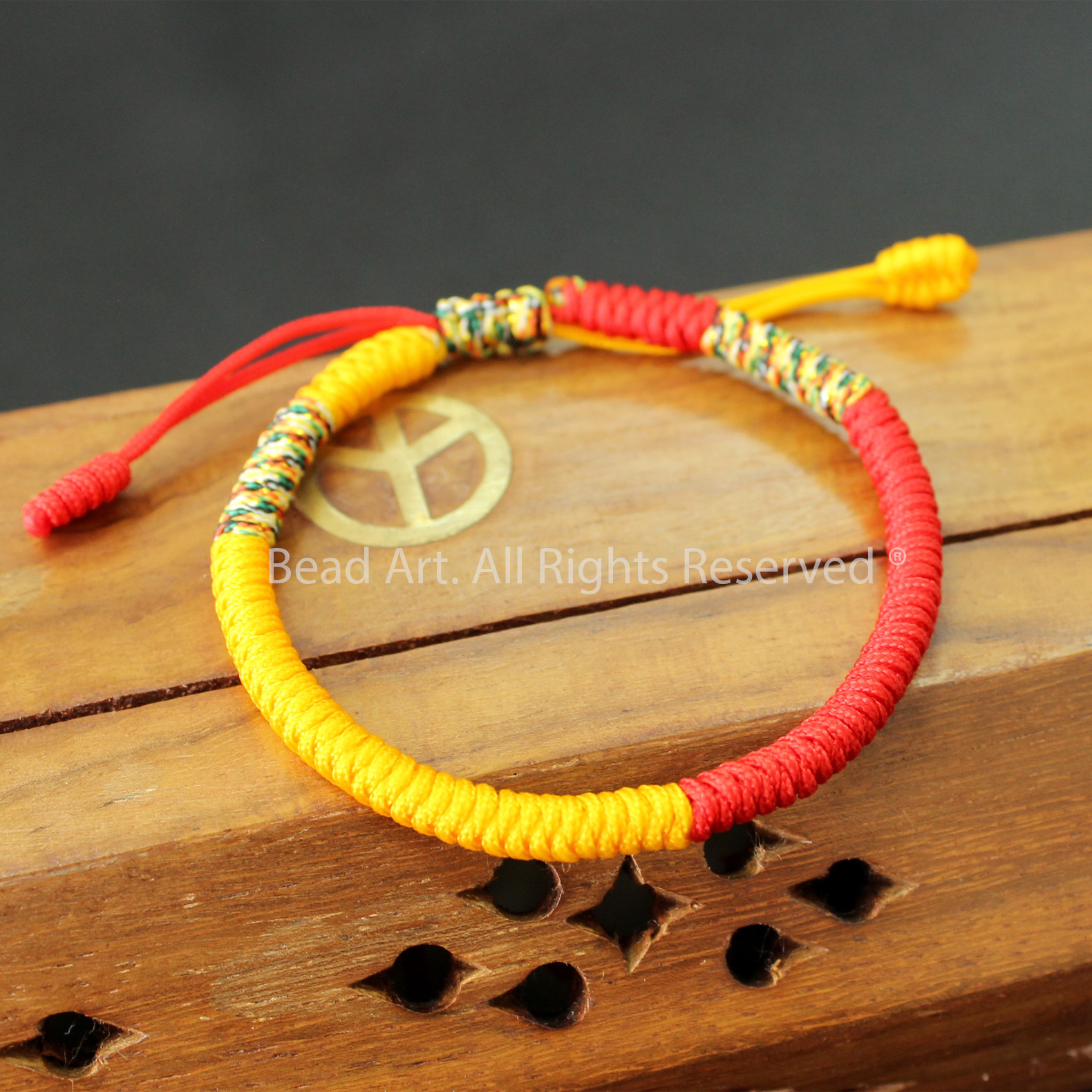 Vòng Tay Dây Ngũ Sắc Thắt Chỉ Màu Tibet Handmade (ĐỎ-VÀNG CAM), Vòng Tay Phong Thuỷ, Hợp Mệnh Hoả, Thổ - Bead Art