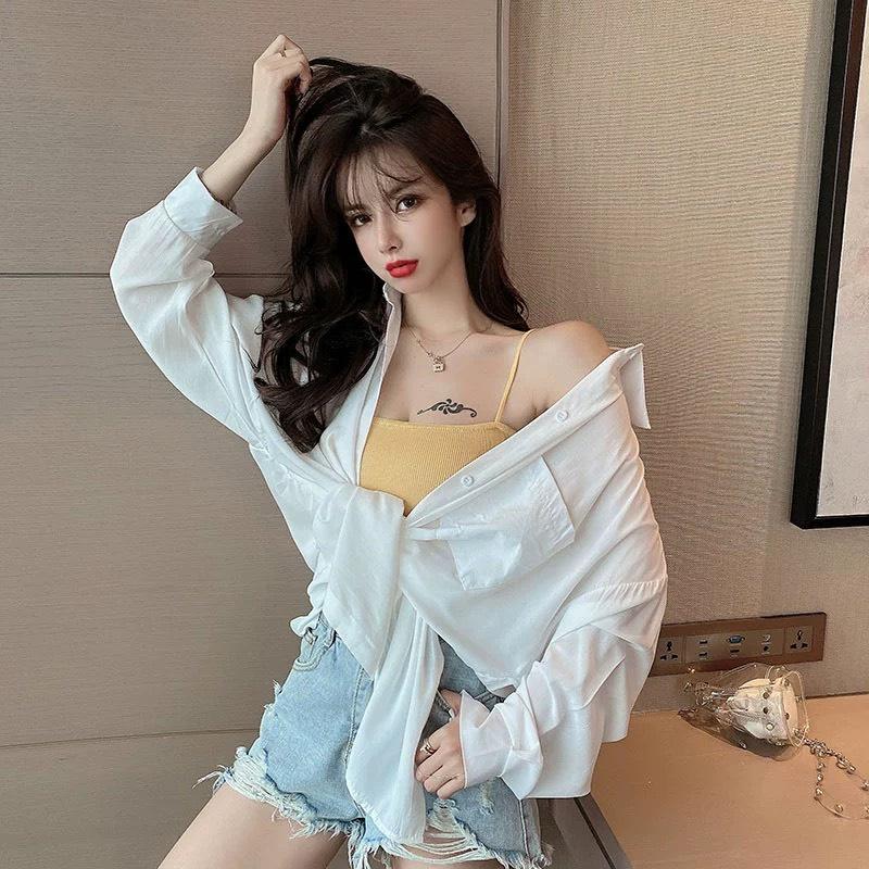 Áo Sơ Mi Nữ From Rộng CHIPY Chất Đũi Kiểu Công Sở Dài Tay Phồng 2 Túi Dáng Dài Hàn Quốc Vải Lụa Màu Trắng Cổ Đức Vintage
