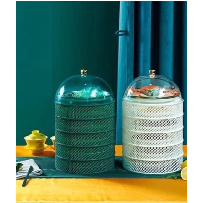 Lồng bàn lưới 5 tầng màu xanh bảo quản thức ăn tránh côn trùng, vừa làm bộ giổ đa năng tiện lợi.