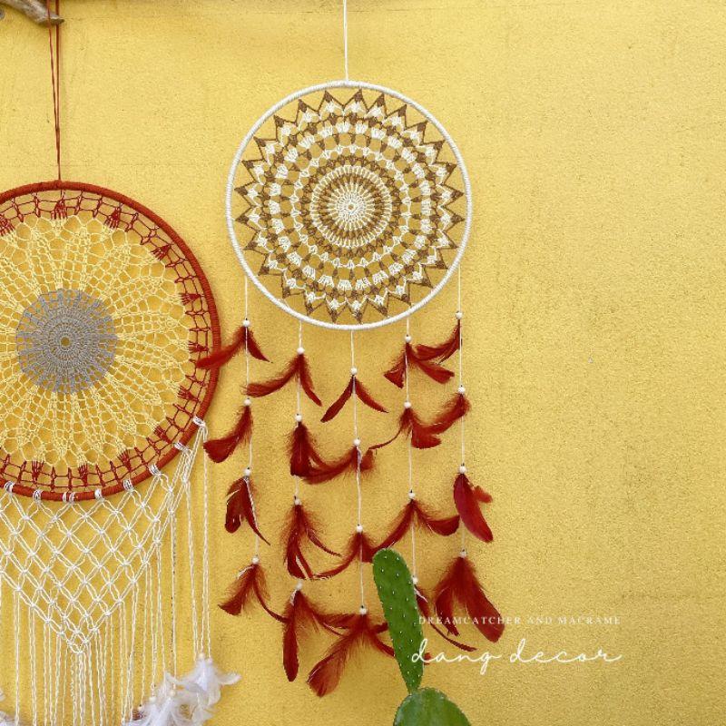 Set dreamcatcher 3 vòng sz lớn phụ kiện trang trí nhà cửa tông màu nâu gỗ Vintage