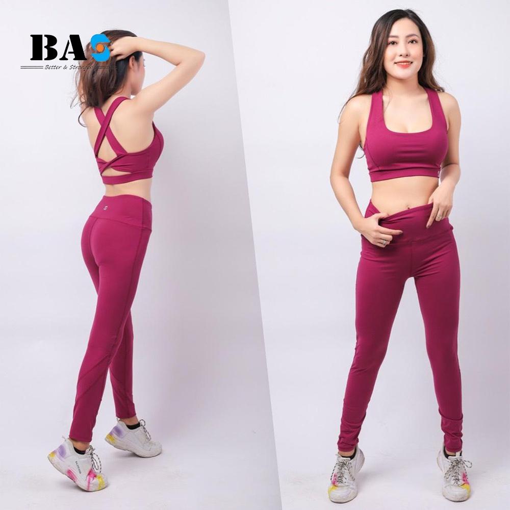 Set đồ tập gym yoga aerobic bra xoắn lưng cá tính phối legging nâng mông - S40023