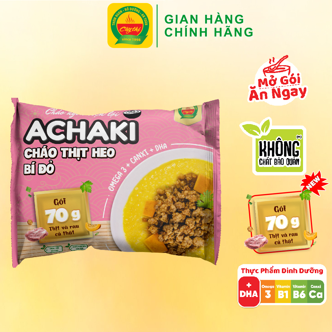 Cháo Ngon Tiện Lợi Achaki Thịt Heo Bí Đỏ Thương Hiệu Cây Thị