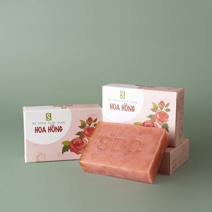 Combo 3 bánh xà bông Sinh Dược Hoa Hồng 100gr kèm túi lưới tạo bọt - ROSE SOAP- Xà phòng thơm hoa hồng giúp ngừa mụn, sáng da, dưỡng ẩm, se khít lỗ chân lông