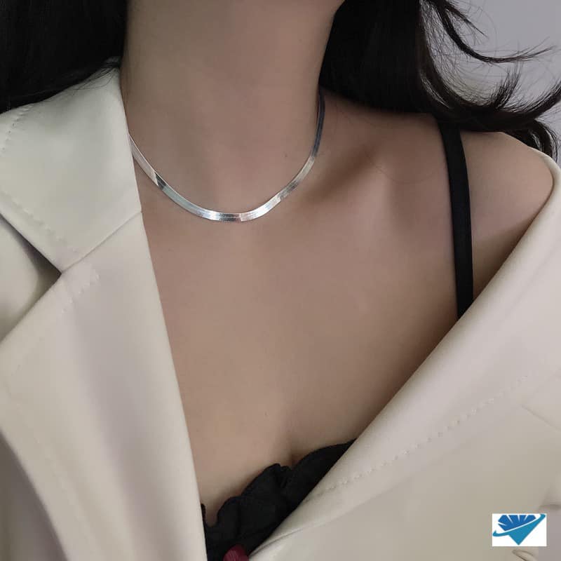 Dây chuyền nữ Choker bản dẹp chất liệu bạc Ý MS16c