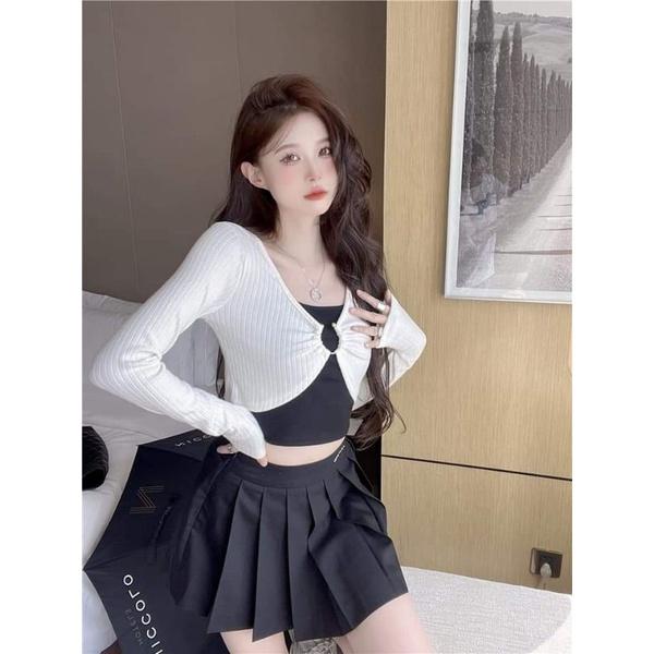 ÁO CROPTOP TAY DÀI KHOEN MẶC 2 KIỂU