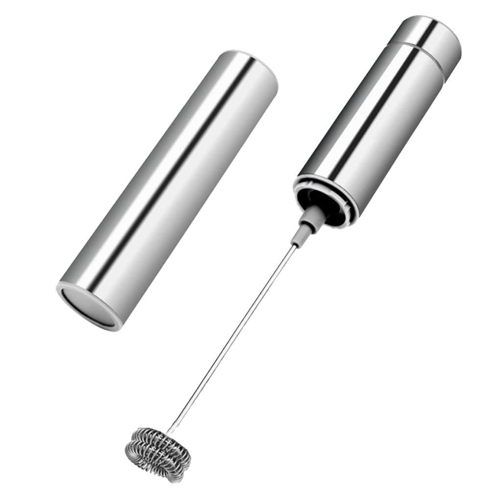 Electric Stainless Milk Frother with Double Spring Whisk Head & Storage Tube