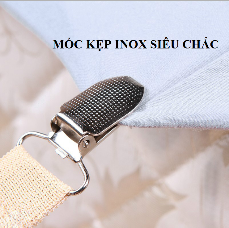 Bộ 4 dây Kẹp drap 3 chấu Inox Cố Định Ga Giường, Drap Giường, Tấm Trải Giường Chống Xê Dịch Chịu Lực Tốt GD430-KDrap-3chau (giao ngẫu nhiên)