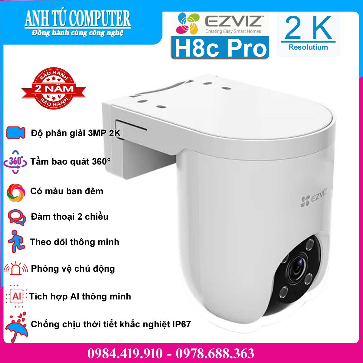 Camera WiFi EZVIZ H8C Pro 2K 3MP hàng chính hãng