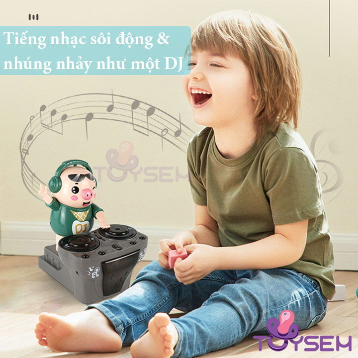 Đồ chơi trẻ em heo DJ đánh nhạc nhún nhảy có đèn led 4 bài hát - Đồ chơi âm nhạc - Quà tặng sinh nhật cho bé trai, bé gái cute