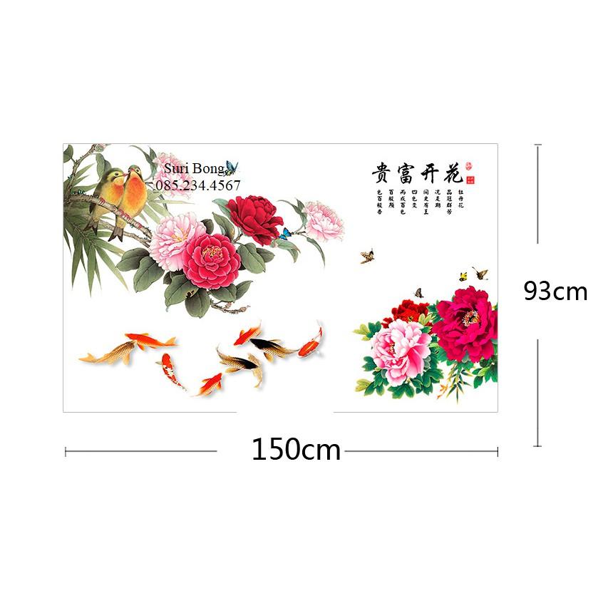 Decal dán tường Hoa mẫu đơn 3D SIÊU TO