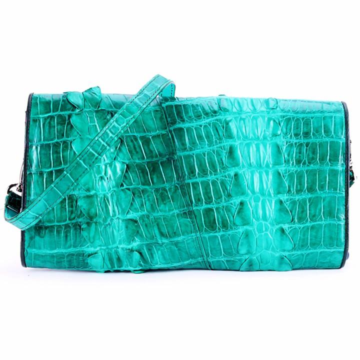 Túi xách nữ da cá sấu Huy Hoàng đeo chéo 2 gai màu xanh lá HC6252