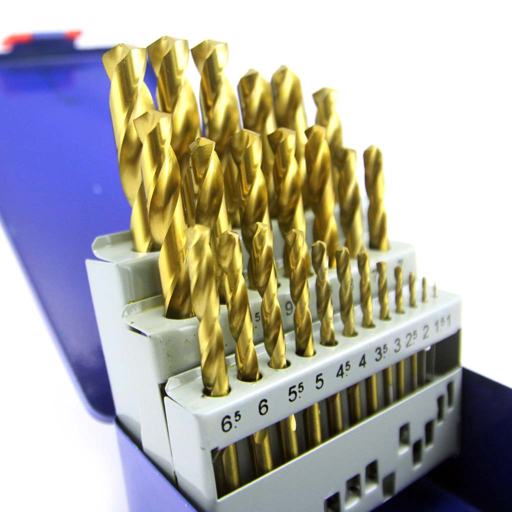 Bộ 25 mũi khoan sắt 1-13mm A0100B C-Mart Tools tiêu chuẩn DIN 338 HSS phủ Titan