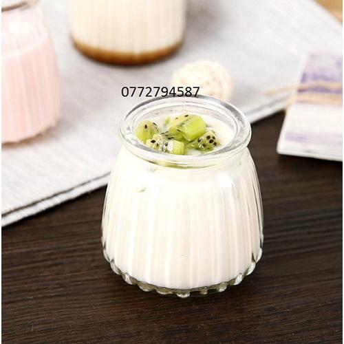 Hũ thuỷ tinh làm Yaourt - bánh Flan sọc 100ml nắp nhựa