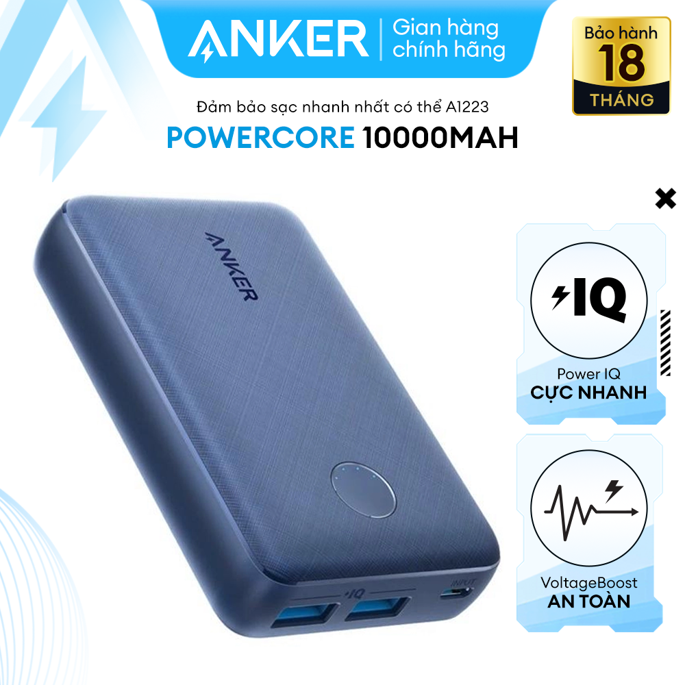 Sạc dự phòng ANKER PowerCore Select 10000mAh - A1223 - Thiết kế nhỏ gọn và nhẹ, 2 cổng sạc USB-A tiện lợi, vật liệu chống trượt và chống bám vân tay