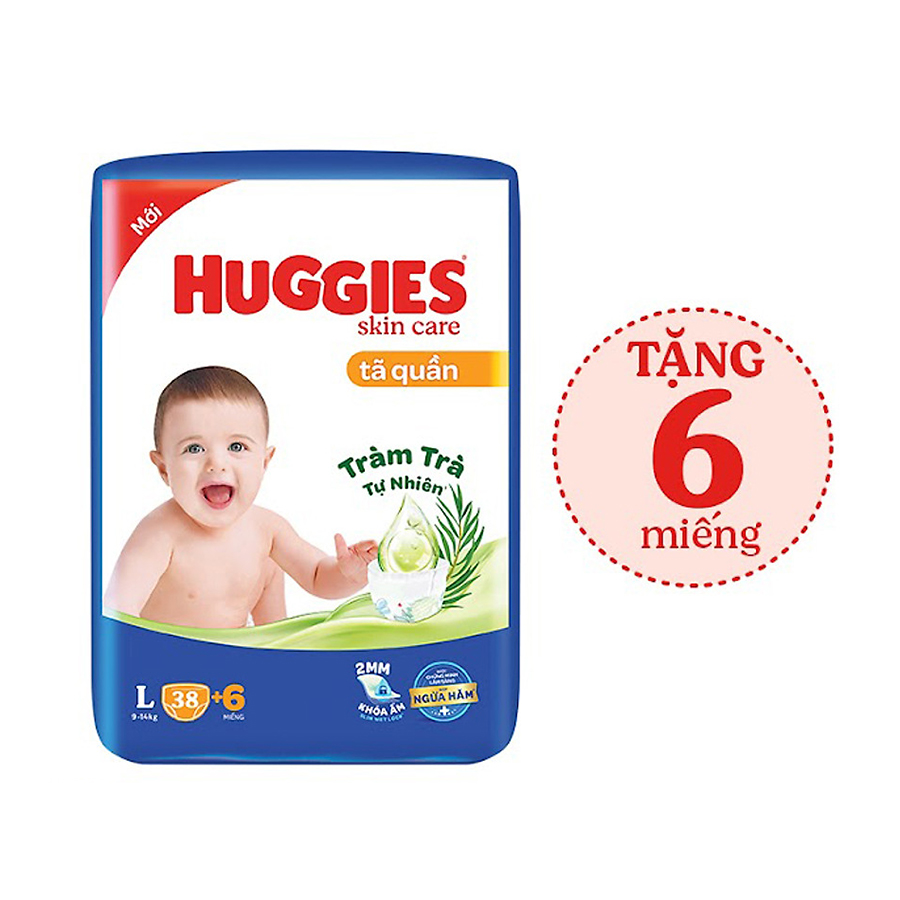 Tã/bỉm quần HUGGIES SKINCARE gói JUMBO size L 38 +6 miếng