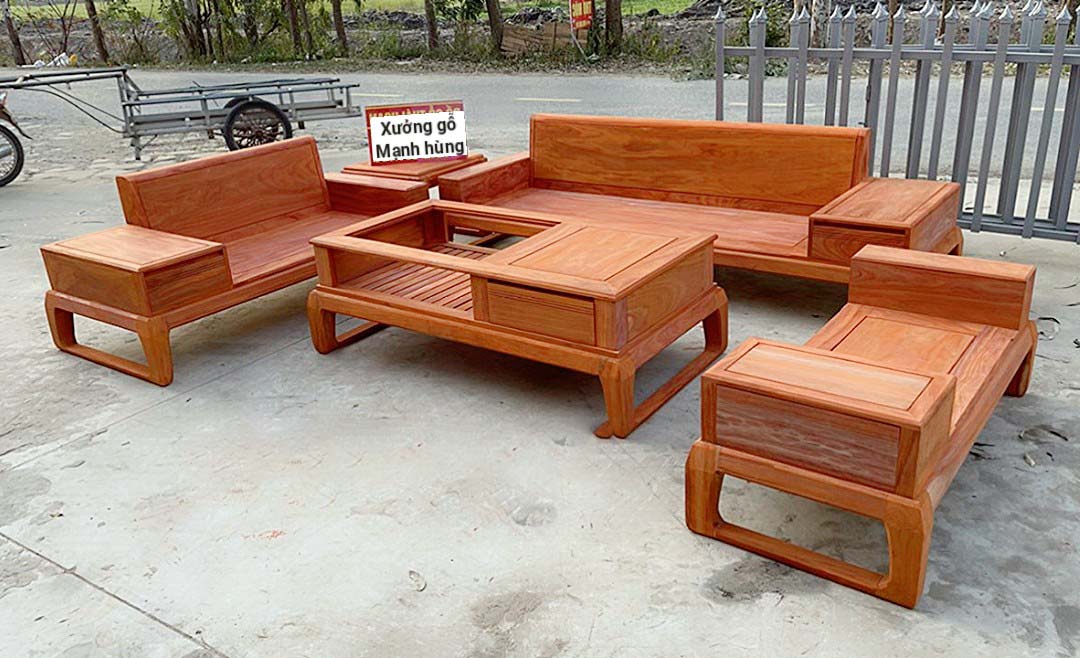 Bộ sofa 2 văng gỗ hương đỏ M02