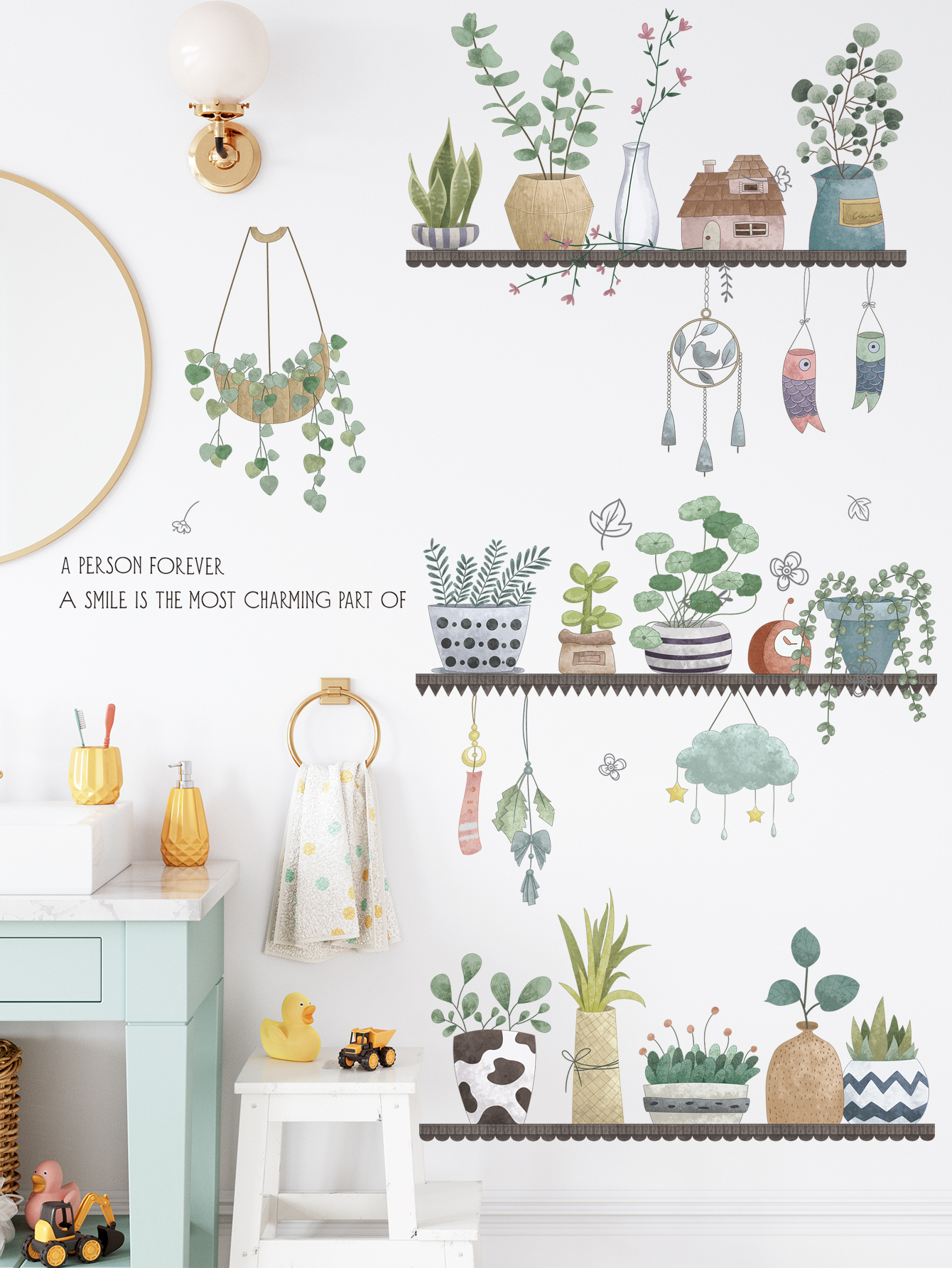 Sticker Giấy Dán Tường Decal Dán tường Tranh Dán Tường Trang Trí Tường Mẫu Kệ Hoa Lá Phong Cách Vintage ZDB-2284