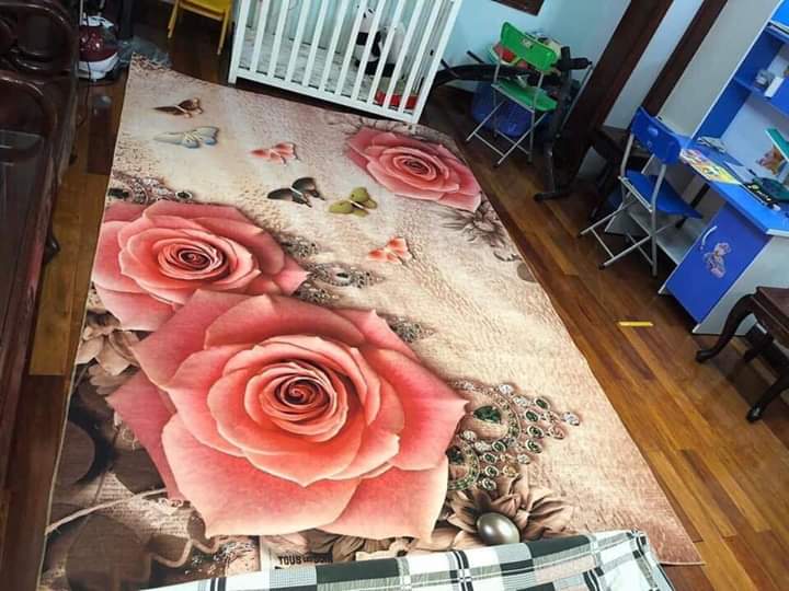 Thảm trải sàn, thảm lì Bali, thảm trang trí 1m6x2m3 mẫu hoa hồng phấn
