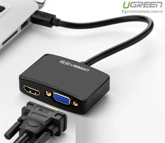 Cáp Chuyển Mini DP Male To VGA Và HDMI Female Ugreen 10439 - Đen - Hàng Chính Hãng