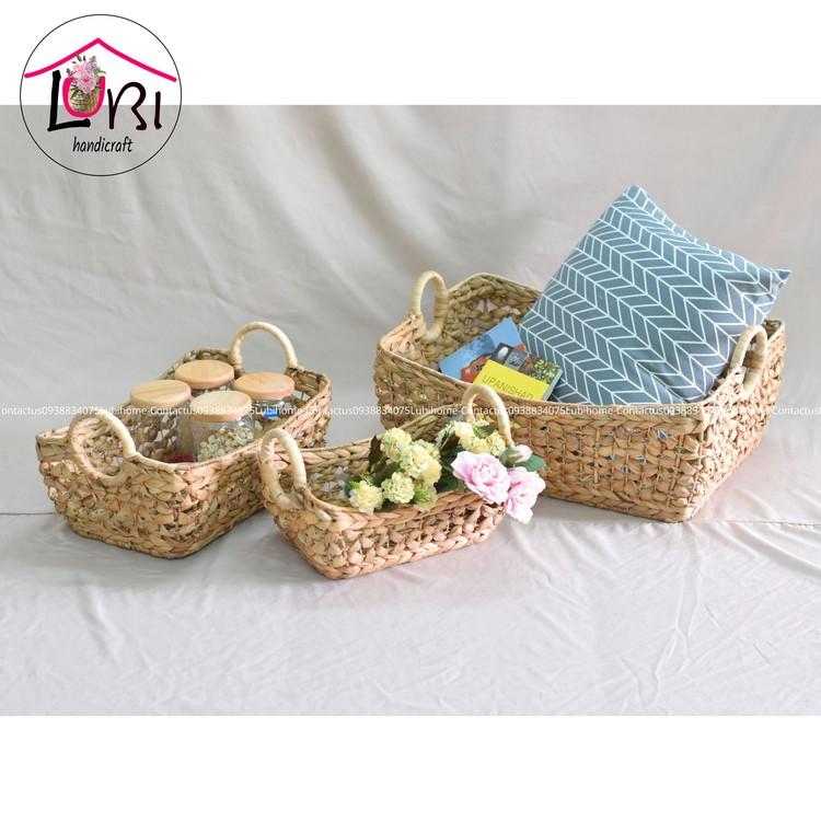 - Khay đựng đồ lục bình hình chữ nhật võng miệng - đan hoa thị sang trọng