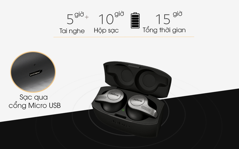 Tai Nghe Bluetooth Jabra Elite 65t Titanium Black True Wireless Earbuds (No Box) - Hàng Nhập Khẩu