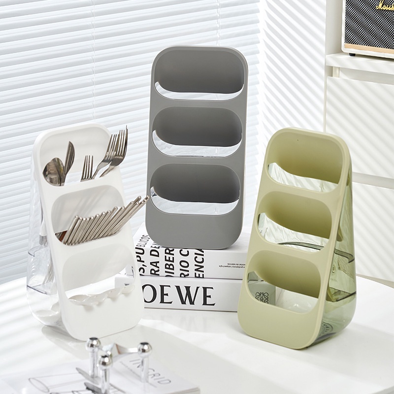 Hộp đựng đũa nghiêng 3 tầng , đựng đồ đa năng chất liệu nhựa ABS có lỗ thoát nước thoáng khí