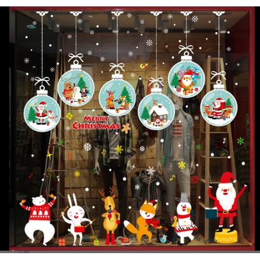 COMBO Decal Trang Trí Noel Hai Mặt Hít Tĩnh Điện Không Dơ Kính- Rèm Cầu Tuyết phối Noel Trắng Hợp Ca 03