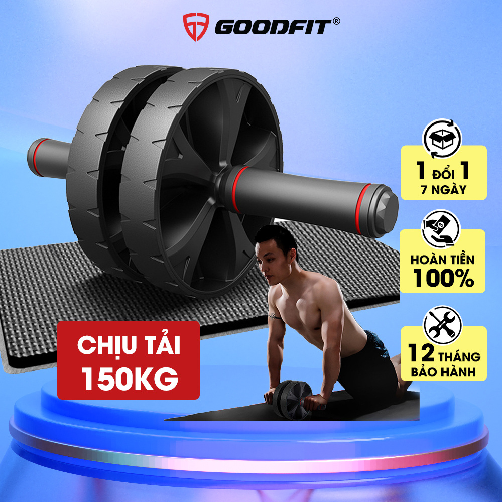 Con lăn tập bụng, con lăn tập cơ bụng 2 bánh GoodFit tay cầm lõi thép chịu tải 150kg, tập gym, tập thể dục tại nhà Goodfit GF602AB