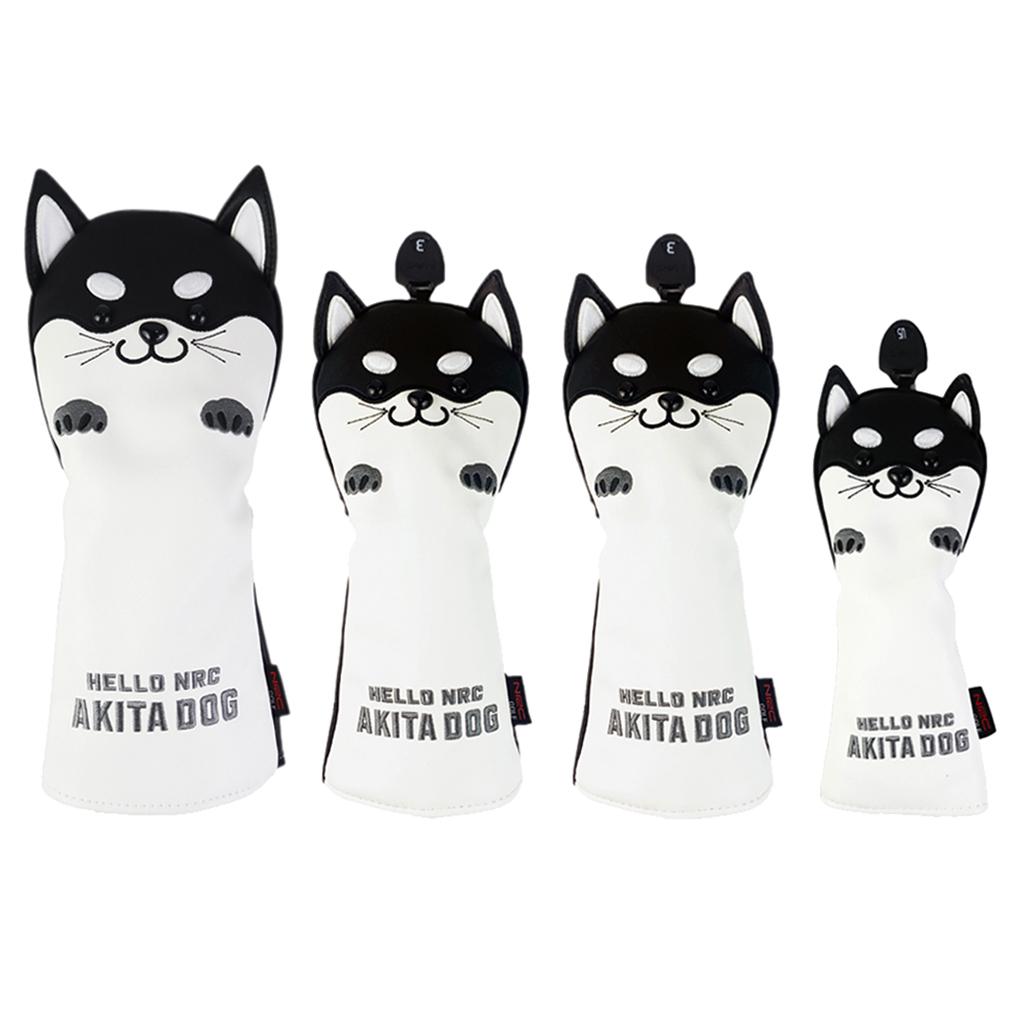 4x Golf Wood Head Covers No. 1 3 5 UT Driver Headcover Cute AKITA Dog Club Cover