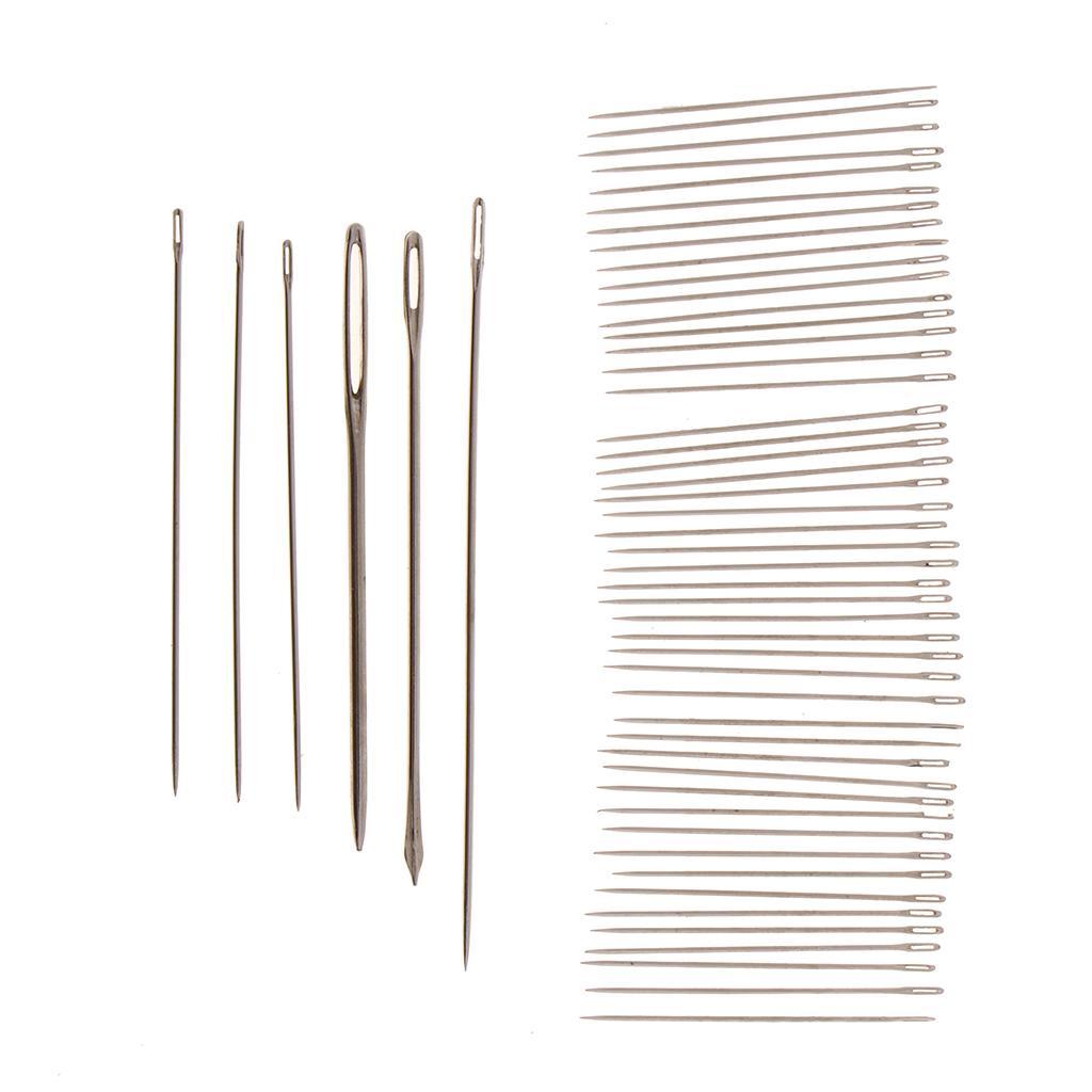 55pcs Steel Embroidery Needles Leather Needle Big Eye Needle for Sewing Tool
