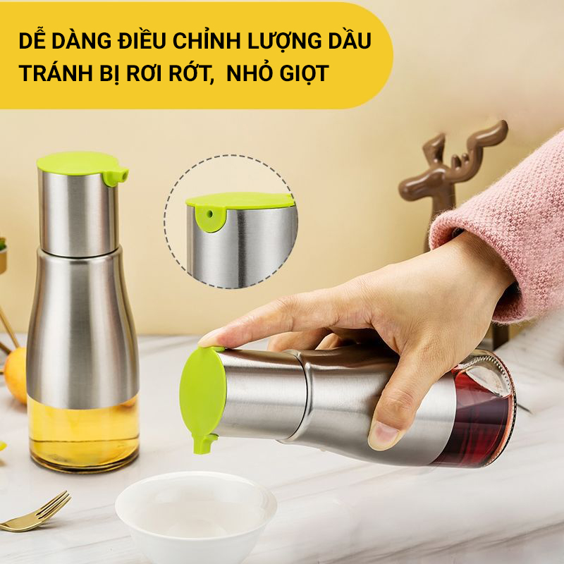 Chai rót nước mắm thủy tinh bọc inox 320ml VANDO phụ kiện nhà bếp