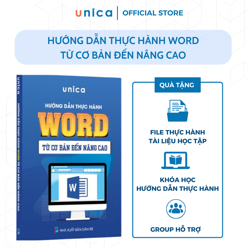 Hình ảnh Sách Word Tin học văn phòng Unica, Hướng dẫn thực hành từ cơ bản đến nâng cao, in màu chi tiết, TẶNG video bài giảng